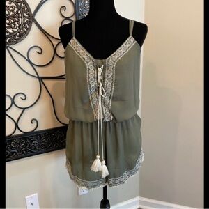 Takara Green Sleeveless Camisole with Tie Front